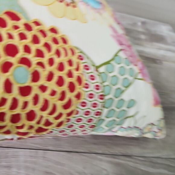 Pier 1 Imports Multicolored Floral Pastel Embroidered Pillow Pink Stripe Back - Picture 10 of 13
